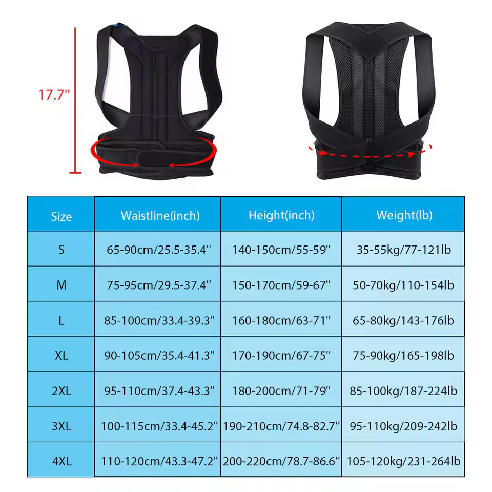 size-chart Back brace size chart to simplify size choosing